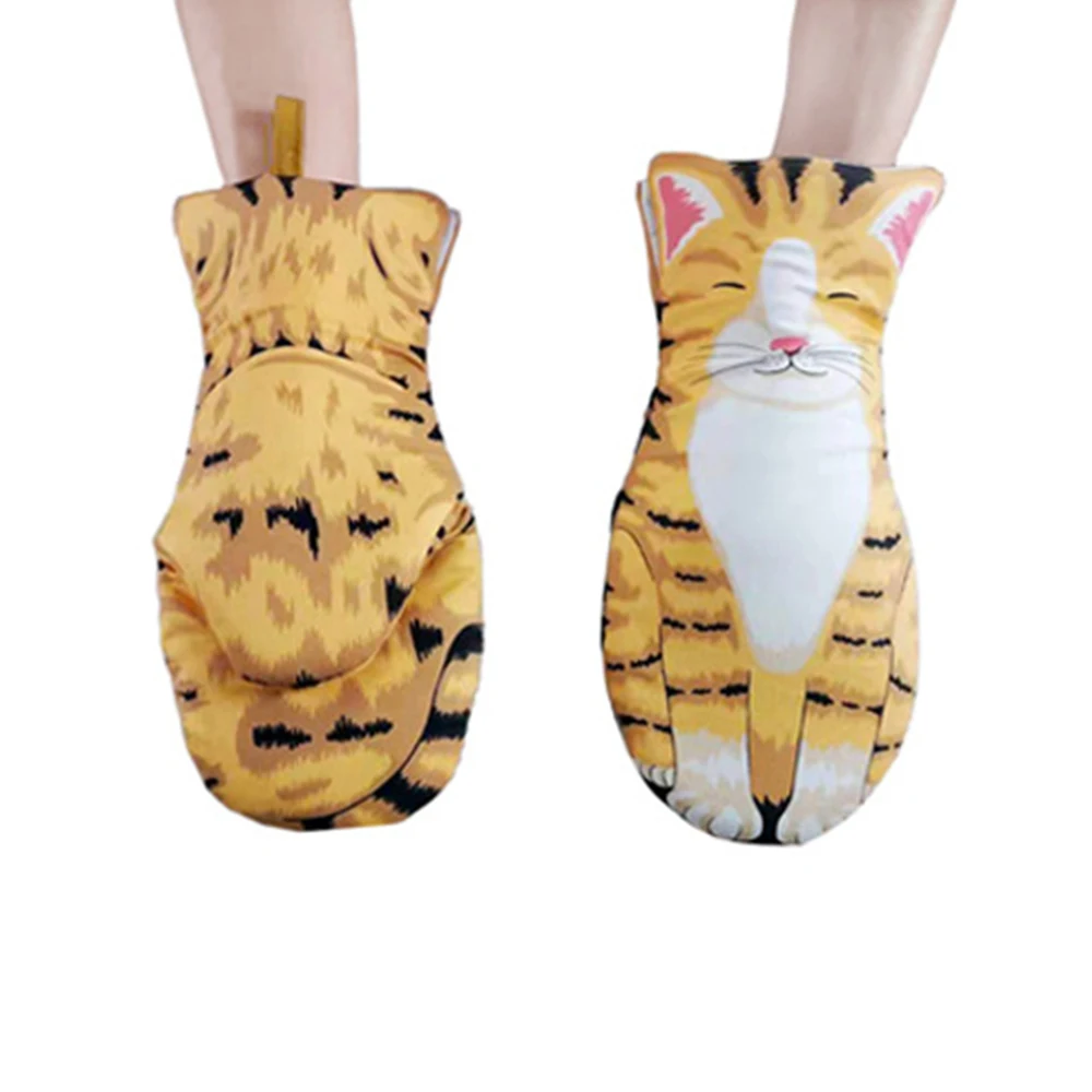 

3D Cartoon Animals Cat Paws Oven Mitts Long Cotton Baking Insulation Microwave Heat Resistant Non-slip Gloves Animal 1Pair