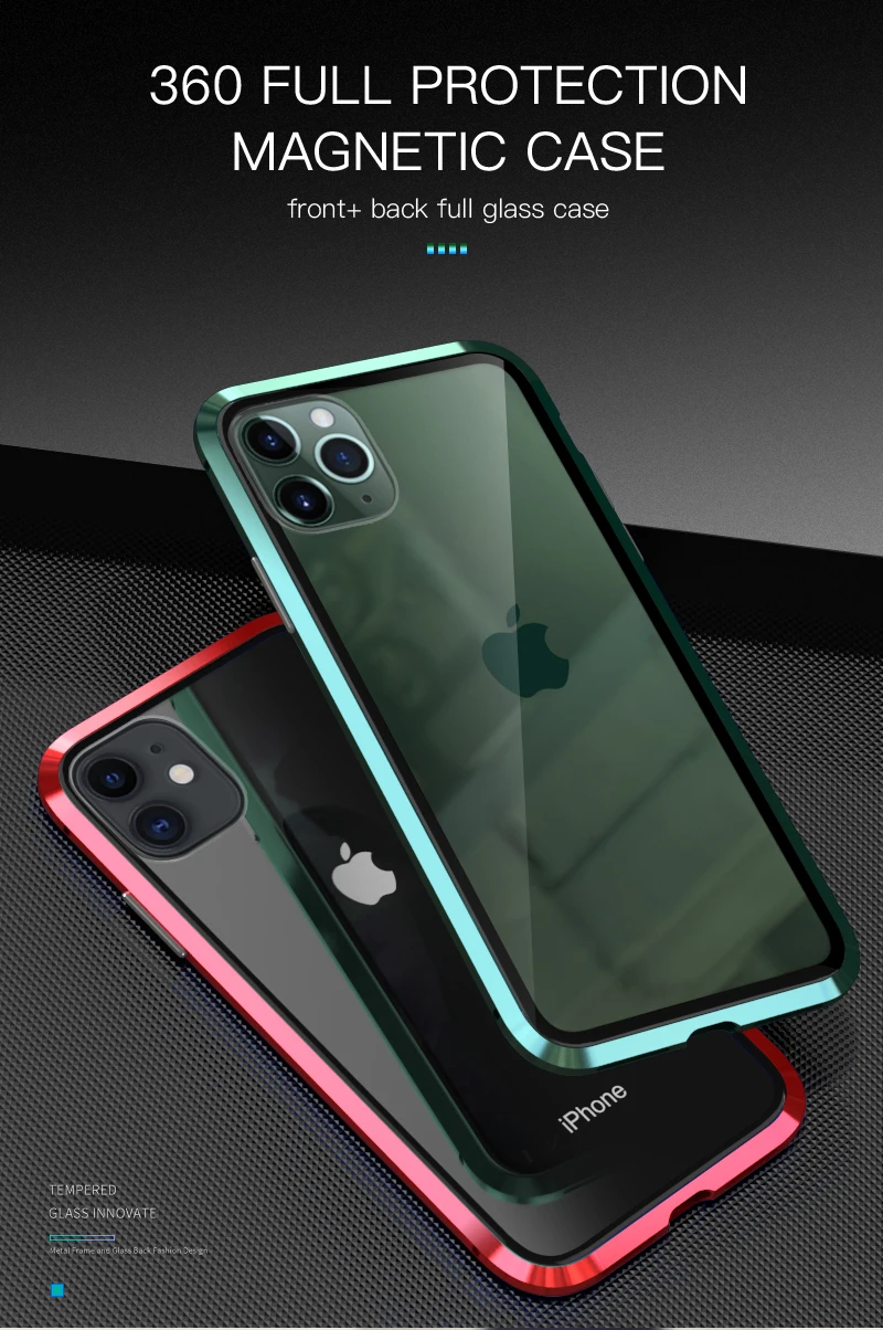 LUPHIE, Магнитный чехол на 360 градусов для iPhone 11 Pro Max, чехол, передний и задний стеклянный чехол для iPhone 11 pro Max, Магнитный чехол