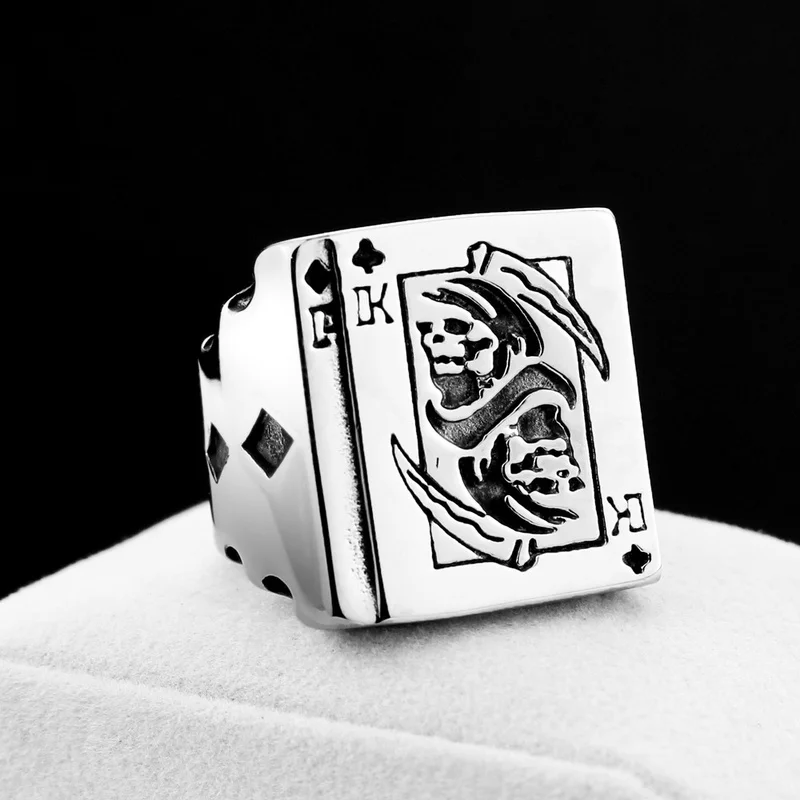 

Trendy Fashion Creative Death Playing Card Ring Gothic Retro Men Domineering Popular Jewelry Hip Hop Accessories Holiday Gift