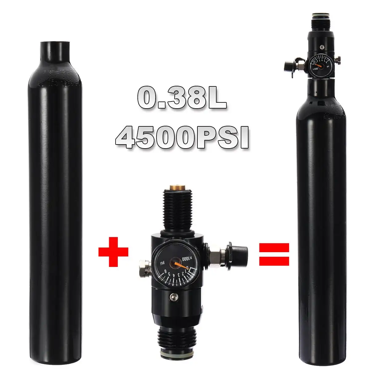 

0.38L 4500 PSI Aluminum Tank Air Cylinder Paintball PCP Air Tank Regulator Output Pressure High Compressed Air Bottle Regulator