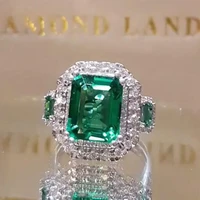 luxury female green crystal big rings silver color wedding jewerly dainty square full shiny zirconia engagement rings for women
