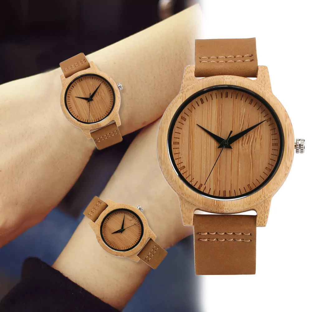 Деревянные часы для мужчин и женщин минималистичные пар кварцевые с имитацией
