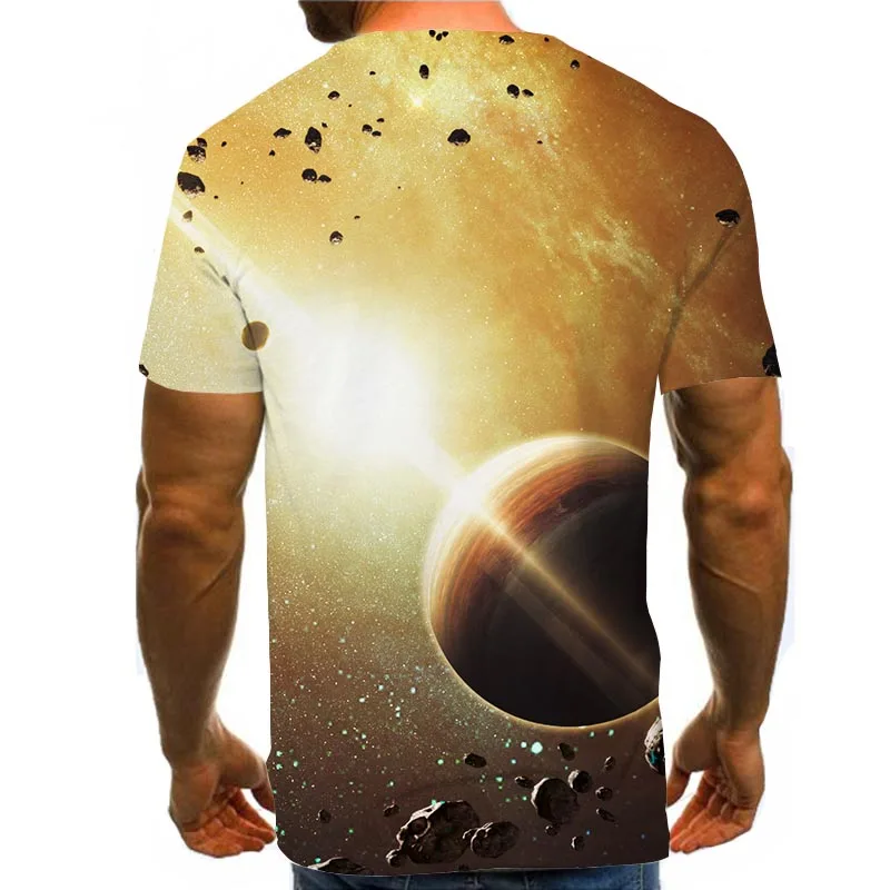 

Men Graphic T Shirts Round Neck Space 3D Print Short Sleeve Daily Top Brown Galaxy Tees