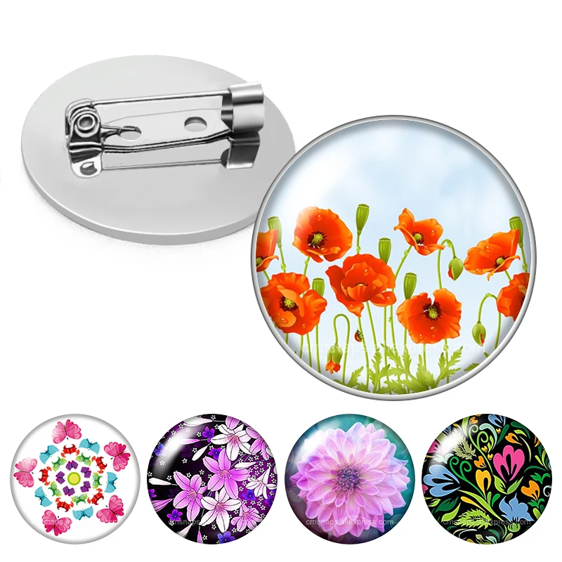 Цветы Маргаритка Папавер рогоносец Гортензия живопись фото Стеклянный кабошон Брошь купол Фото Ювелирные украшения Броши Пин Мужчины Женщины Подарок на.