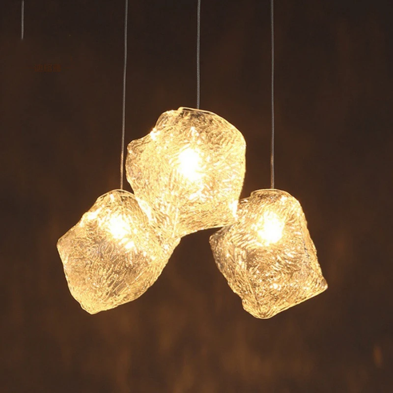 Kopen Nordic Persoonlijkheid Art Kroonluchter Creative Ice Cube Glas Kroonluchter Led Mode Bartable Lamp Restaurant Kroonluchter Veranda Licht
