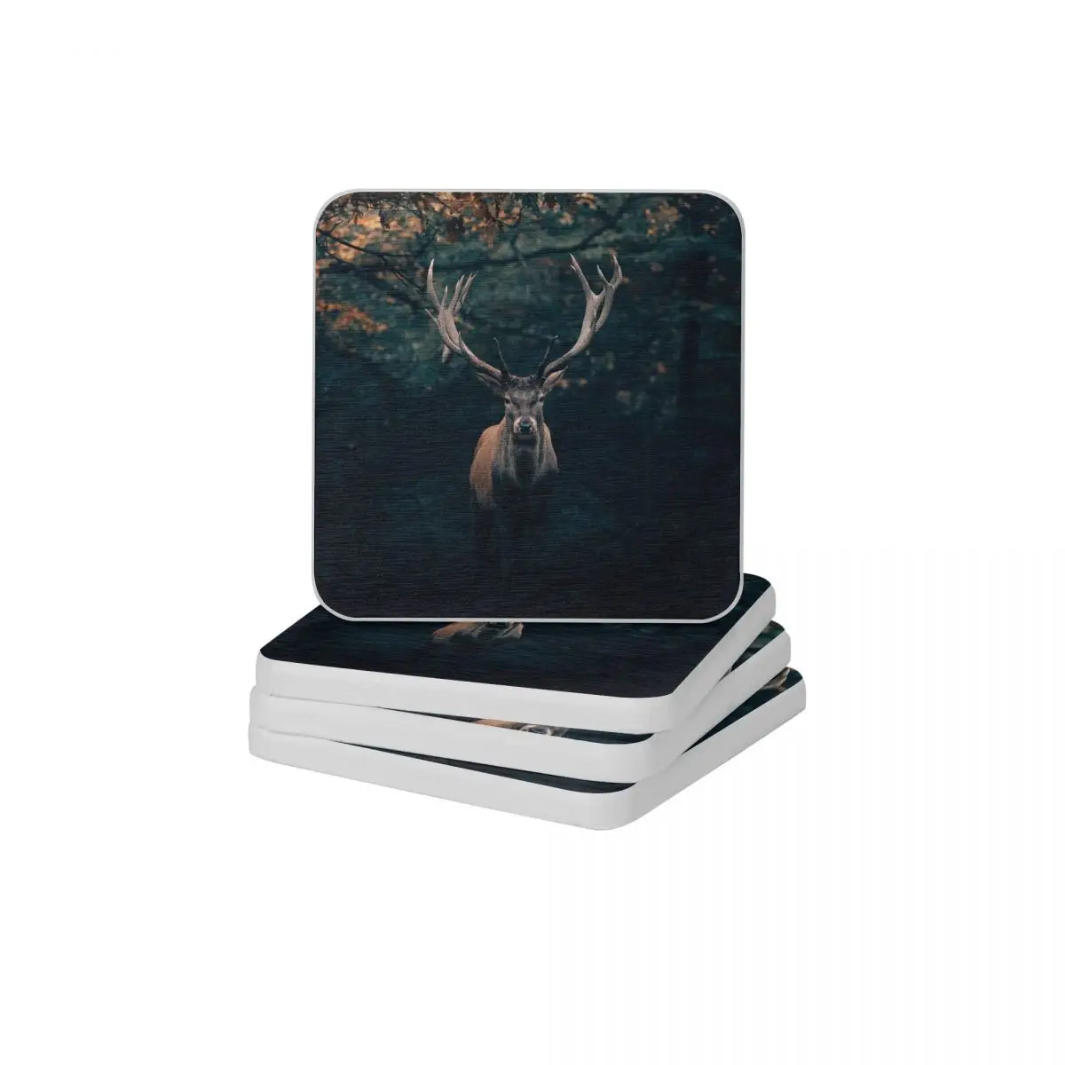 

Dark Sacred Forest Deer Buck Diatomite Square Round Shape Coaster Eco-friendly Cup Bonsai Mat Soap Toothbrush Pad Diameter 10cm