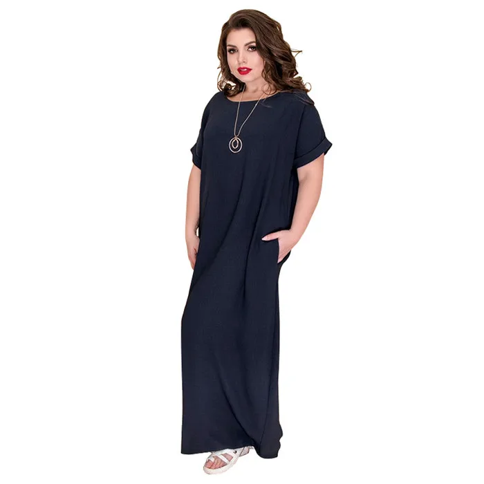 Тёмно-синий 5xl 6xl повседневное длинное платье большого размера темно-синее праздничное пляжное женское платье большого размера летнее платье больших размеров макси vestidos - Цвет: Тёмно-синий