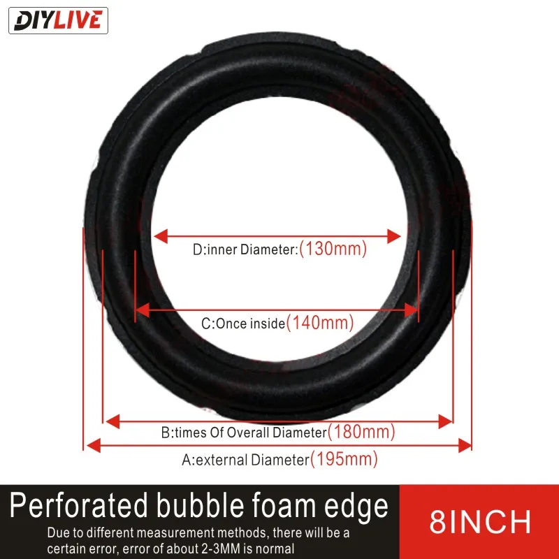 

The DIYLIVE 8-inch trim accessory foam edge folds over the subwoofer edge foam edge (195mm) with a perforated foam edge