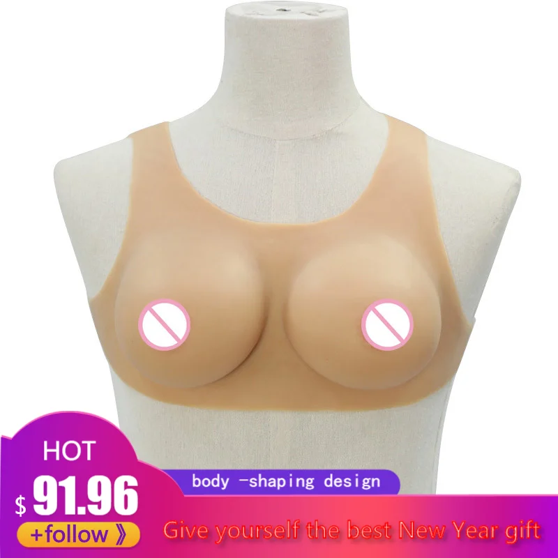 Realistic Silicone Breast Forms High Collar Neck Fake Boobs for Crossdresser Fill Silk Cotton Shemale Drag Queen D E F Cup