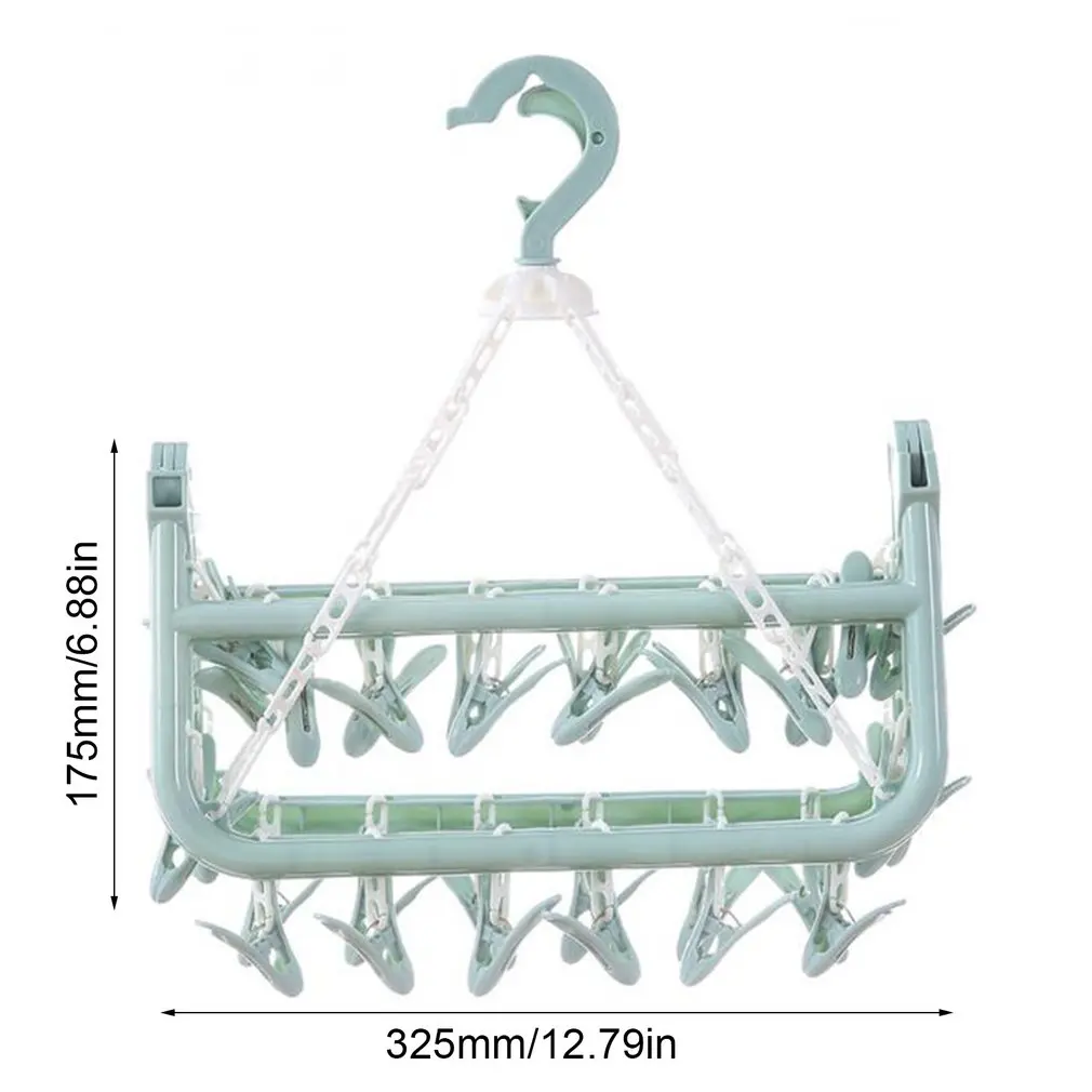

Folding Clothes Hanger Towels Socks Bras Underwear Drying Rack With 32 Clips Plastic Space Saving Closet Organizer Hanger Rack