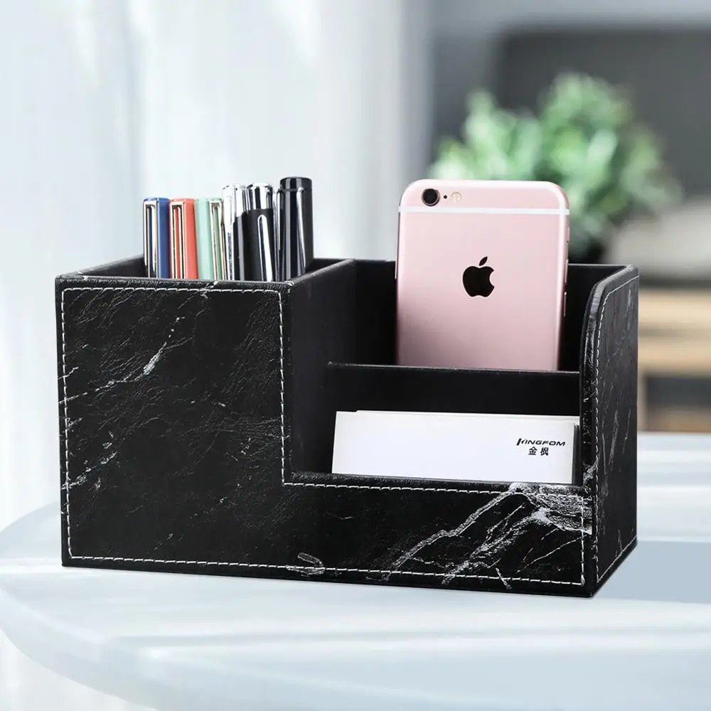 new marble small stationery pen holder pencil box pu leather desk organizer cell phone stand name card holder office storage box free global shipping