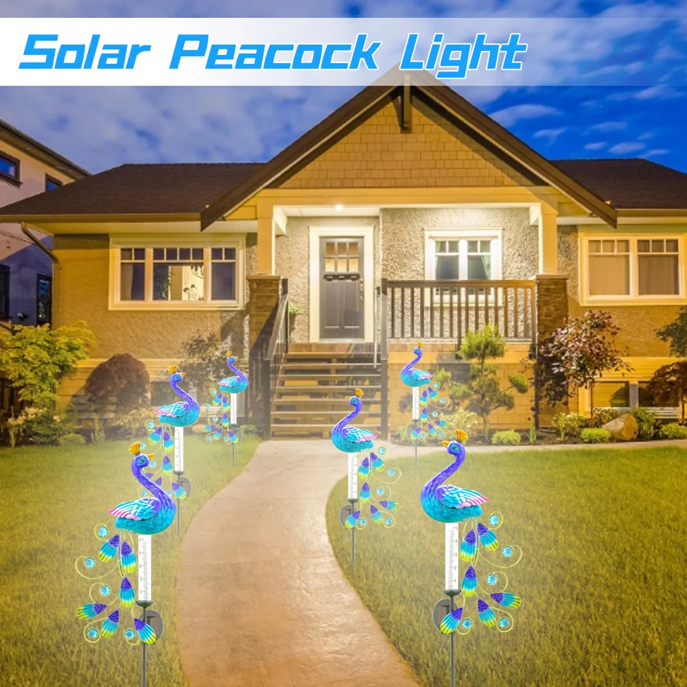 

Garden Peacock Solar Light Rain Gauge Lawn Led Lamp Vintage Solar Powered Peacock Shape Lamp Gardening Decoration Accessories