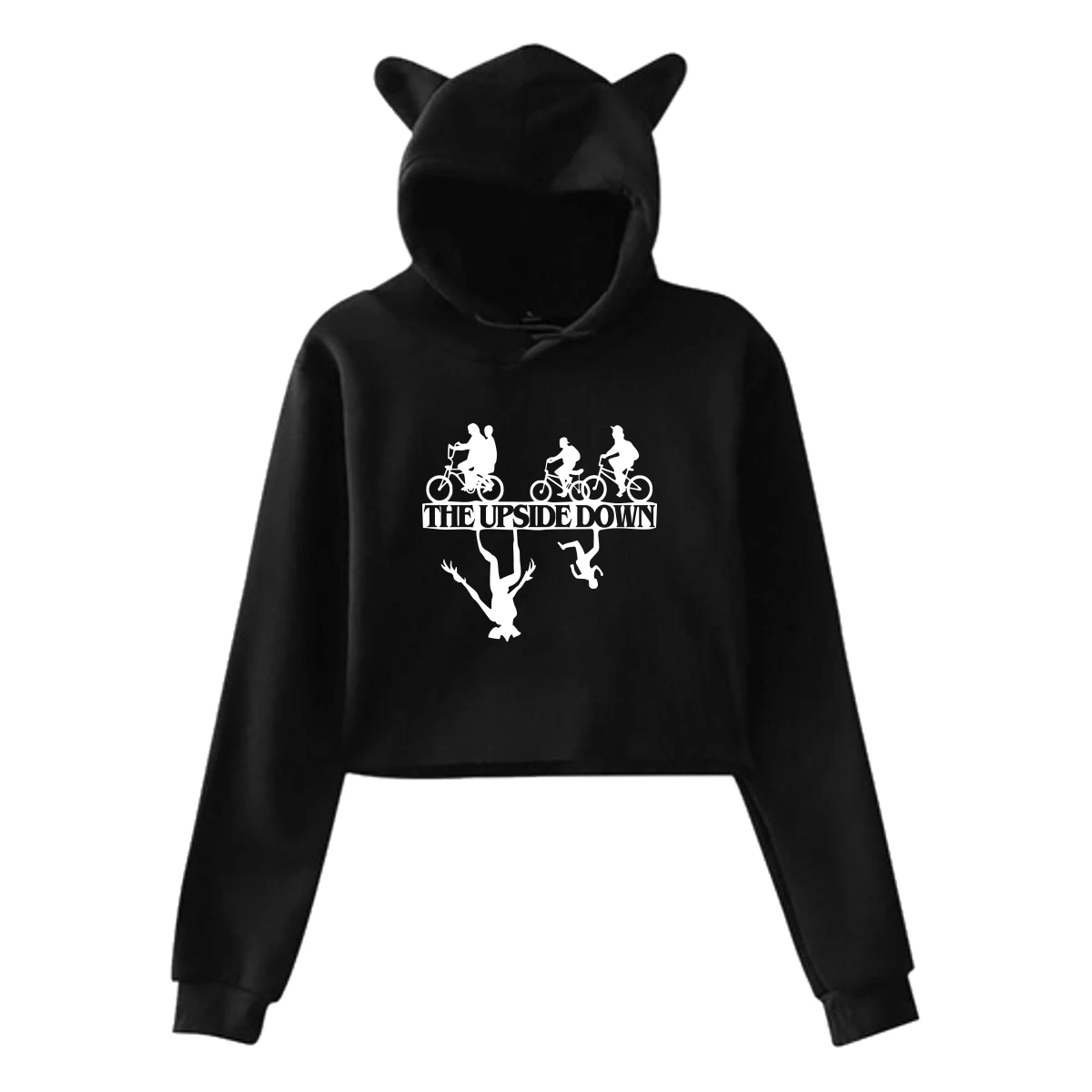 

Stranger Things Bikes Womens Casual Cool Classic Logo Cat Ear Cotton Hoodies for Teens Girls Fashion Long Sleeve