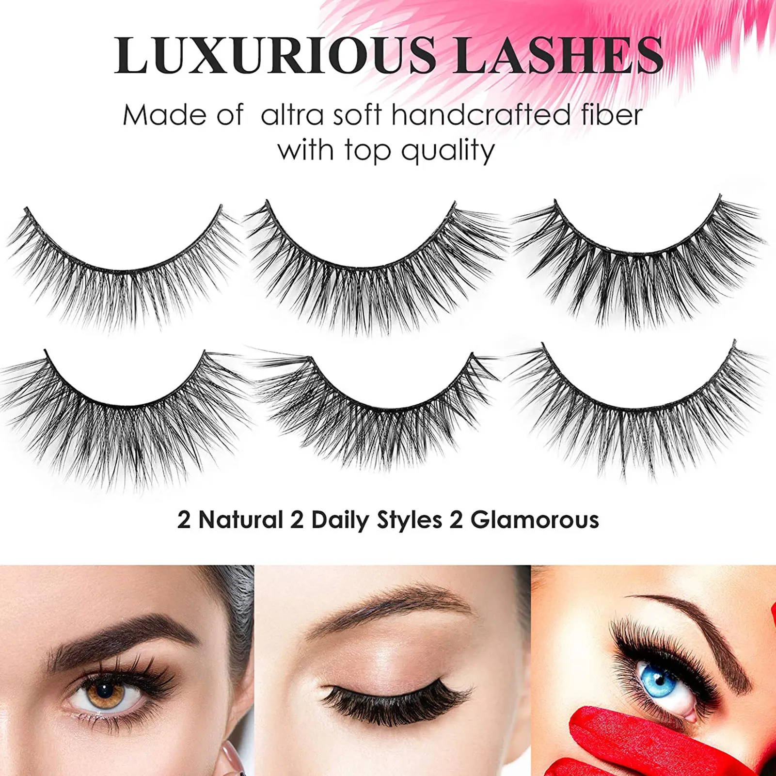 

6 Pairs Magnetic Eyelashes 3D Mink Eyelashes With Tubular Magnetic Eyeliner,Pen-shaped Magic Eyeliner,Tweezers