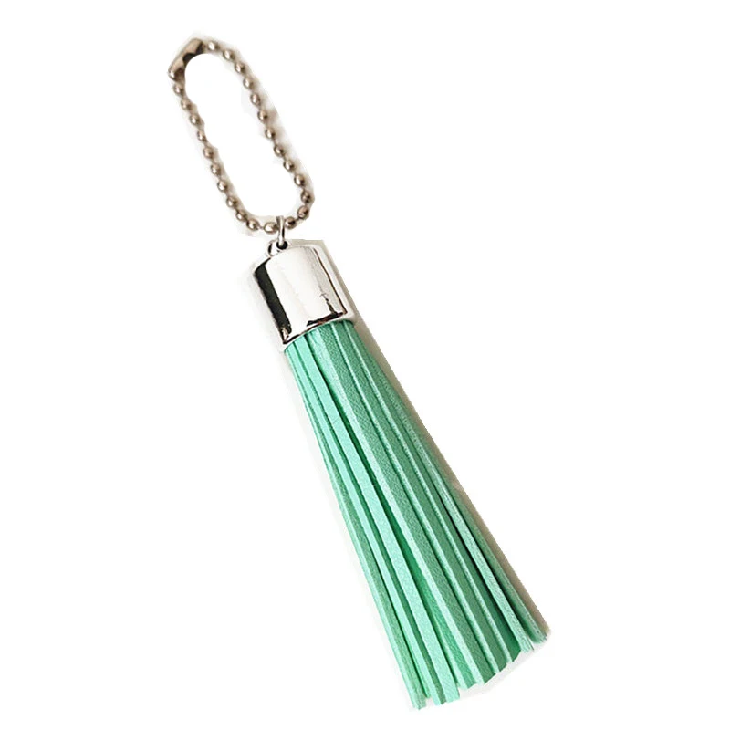 100 PCS New Leather Tassel Key Chain 12cm Simple Silver Beads Cute Mini Pendant For Women's Bag Purse Charming 24 Colors