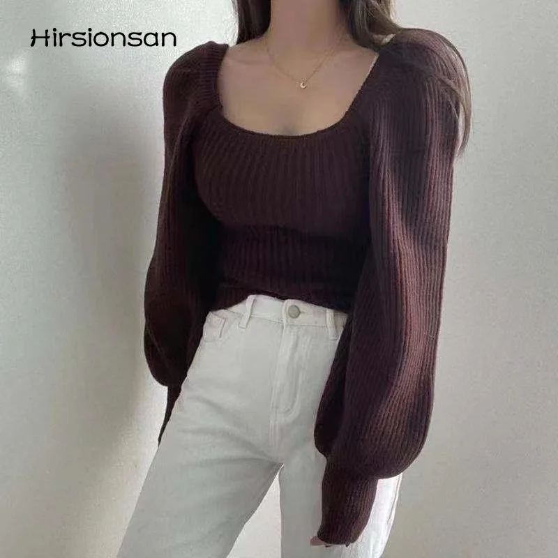 

Универсальный уличный джемпер Hirsionsan, Осенний кашемировый утепленный вязаный свитер, женские повседневные однотонные пуловеры с длинным ру...