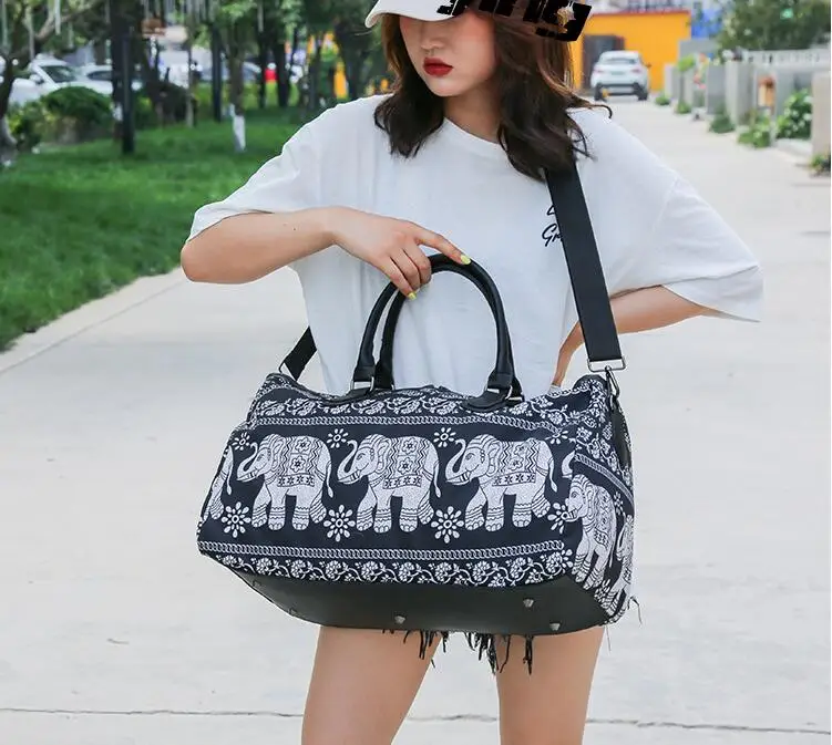 1 piece oxford Retro national wind girl elephant Bucket Travel Bags Large Handbags Shoulder Bag Men women Gym Duffle Bag