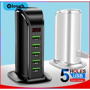 elough 5 port usb charger hub led display multi usb charging station dock universal mobile phone desktop wall home eu us uk plug free global shipping