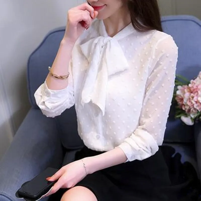 

2020 Fashion Vintage OL Blouses Shirts Women Long Sleeve Chiffon Office Blouse Femme Autumn Casual Shirt Plus Size S-XXXL J886