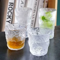 glacier pattern frosted glass cup transparent household drinking water retro high value bubble tea cup thickened ins wine glass