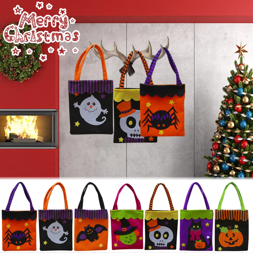 На Хэллоуин с надписью Trick or Treat сумки конфеты сумка реквизит ручкой в виде тыквы