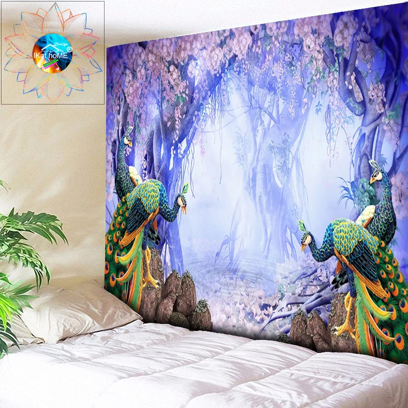 Гобелен с павлином цветы настенный Бохо психоделический Мандала настенные