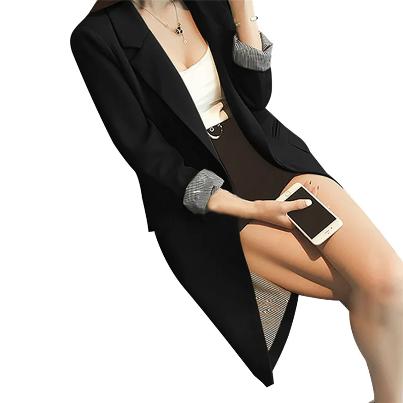 Весенне осенний Тонкий Женский Длинный блейзер на одной пуговице костюм куртка