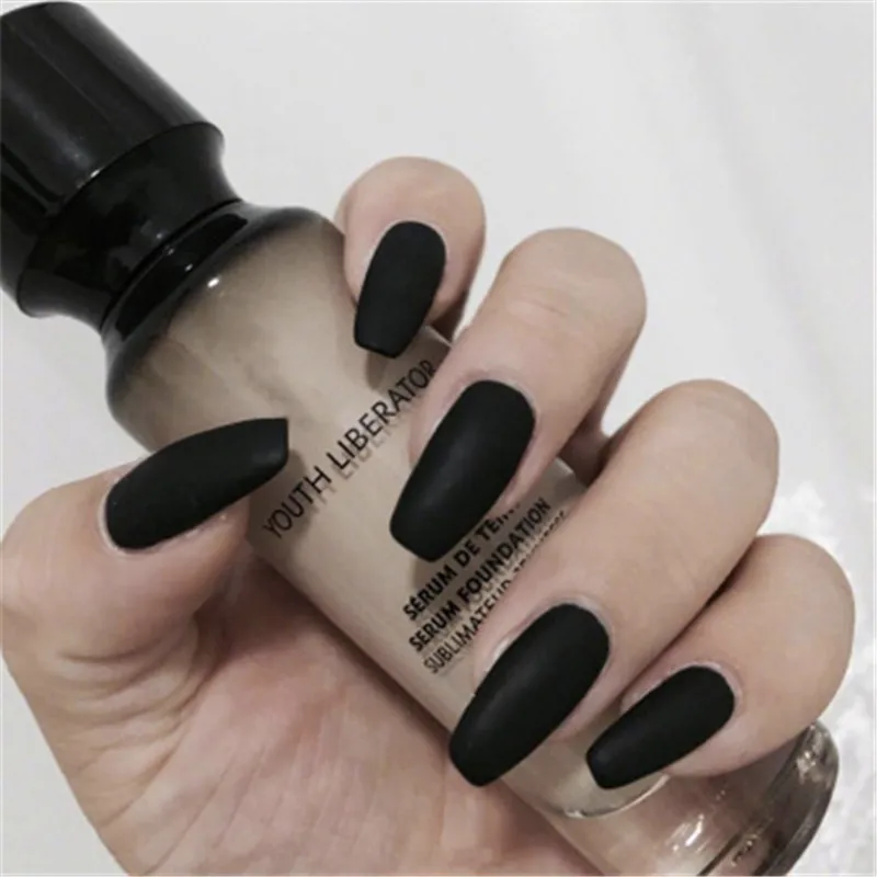 Stiletto Long Fake Nails Black Almond Impress Press on False Artificial Gloss Sharp Nep Nagels with Glue Sticker Nail Pops | Красота и