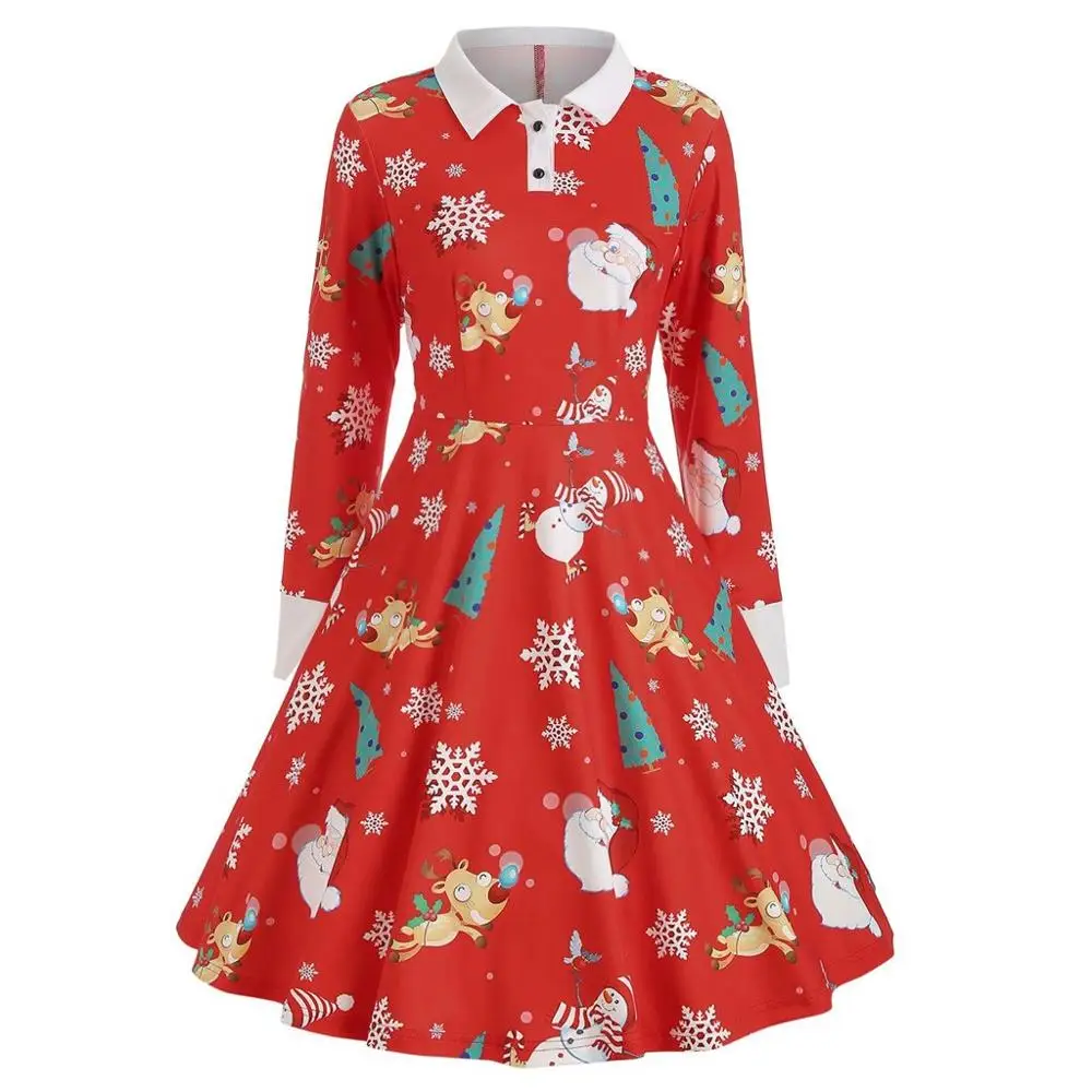 Женские платья больших размеров с рождественским принтом красное платье для