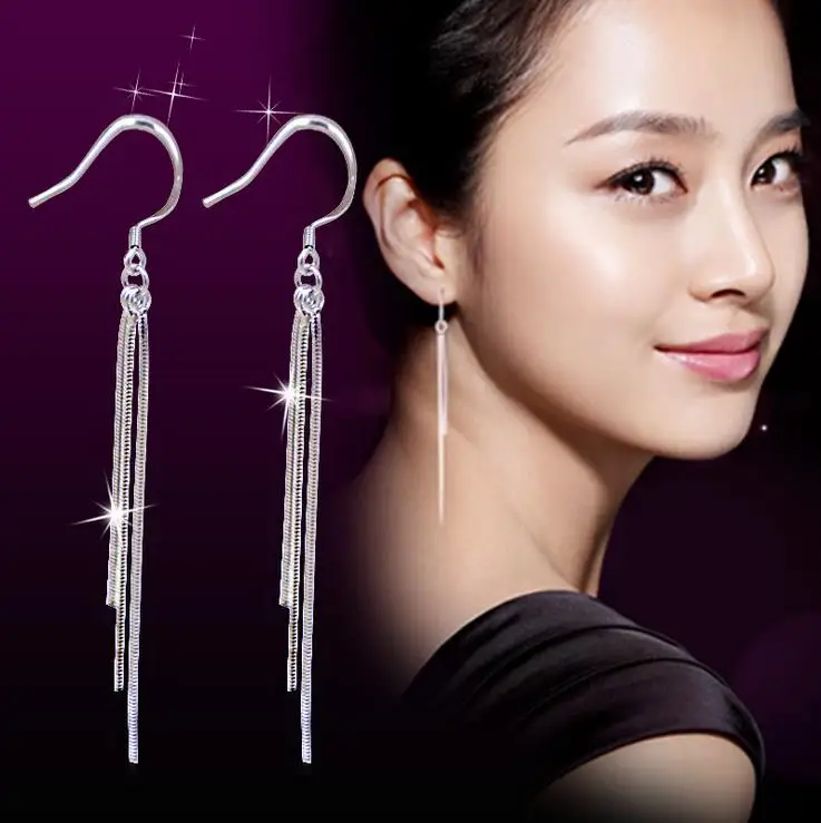 Винтажные модные длинные серьги кисточки из стерлингового серебра 925 пробы с