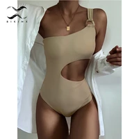 sexy one shoulder one piece swimsuit women retro cut out swimwear women ring bodysuit one piece suits monokini swimming suit new