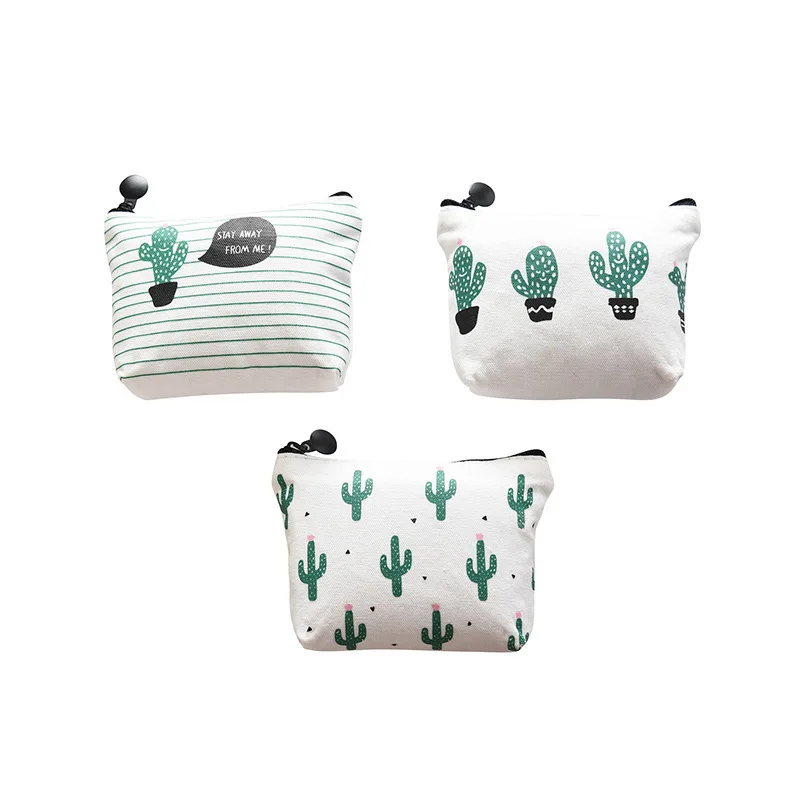 

1pcs Canvas coin purse Nordic triangle cactus small fresh canvas coin purse key bag children gift