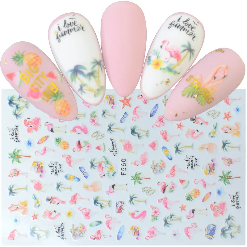 1 лист 3D наклейки для ногтей клейкие цветы листья геометрия фрукты десерт дизайны