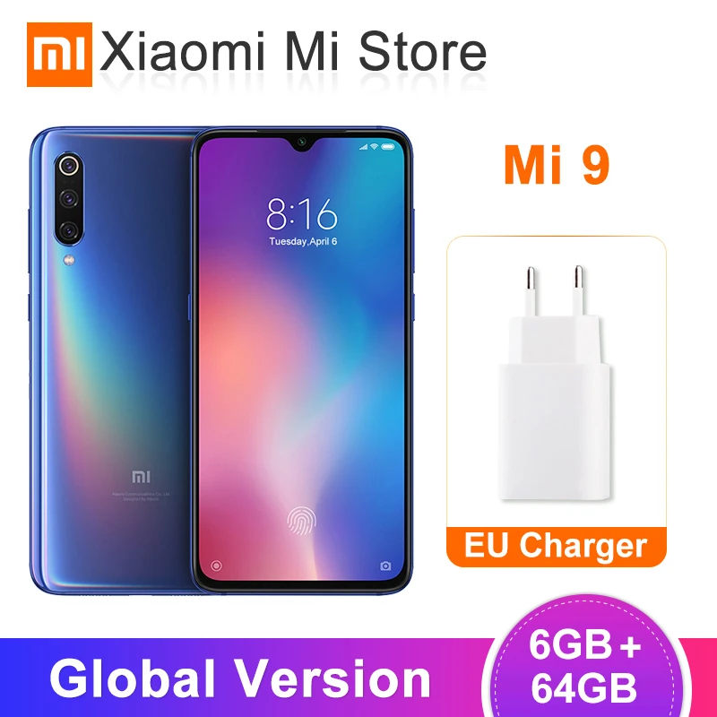 Глобальная версия смартфона Xiaomi mi 9 mi 9, 6 ГБ, 64 ГБ, Восьмиядерный процессор Snapdragon 855, 6,39 дюйма, 48мп, тройная камера, Беспроводная зарядка, NFC