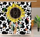 Водонепроницаемая Автомобильная занавеска для душа, занавеска для ванной комнаты с принтом подсолнухов, бабочек, коров, цвет черныйбелый