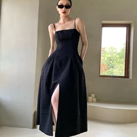 korean office lady 2022 summer elegant black dress women sleeveless slim strap dress evening party for females one piece dress