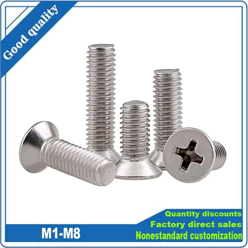 5/10/50p M1 M1.2 M1.4 M1.6 M2 M2.5 M3 M3.5 M4 M5 M6 M8 304 Stainless Steel Cross Phillips Flat Countersunk Head Screw Bolt GB819 on.Винт с плоской головкой, крестообразный, со счётчиком, из нержавеющей стали 304 GB819, размеры 5/10/50p M1 M1.2 M1.4 M1.6 M
