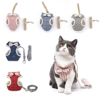 bowknot cat harness and leash set adjustable puppy harness cat lead leash clothes vest nylon mesh kitten collar cat accessories