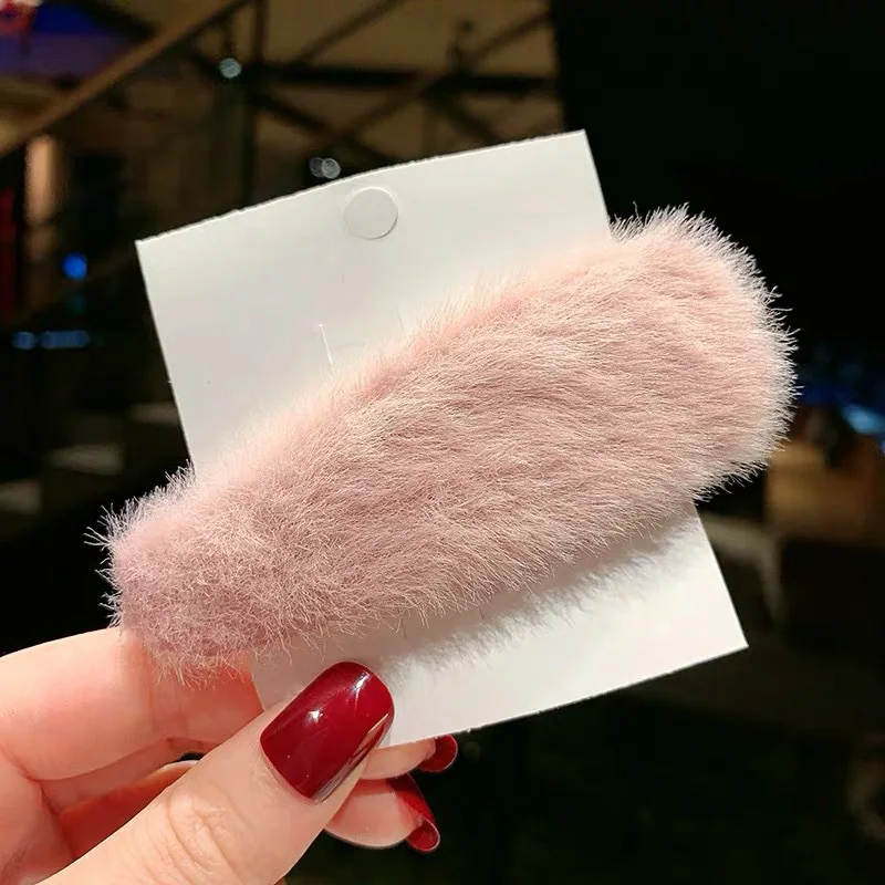 pink Новые популярные аксессуары для волос, Корея, зимняя плюшевая повязка для волос, резинки для женщин, однотонные шпильки из искусственного меха, модные заколки для волос - Цвет: pink