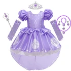 Платье принцессы Софии для девочек, платье с пышными рукавами для косплея, платье на Хэллоуин с цветочным принтом Софии, женское платье с большим бантом