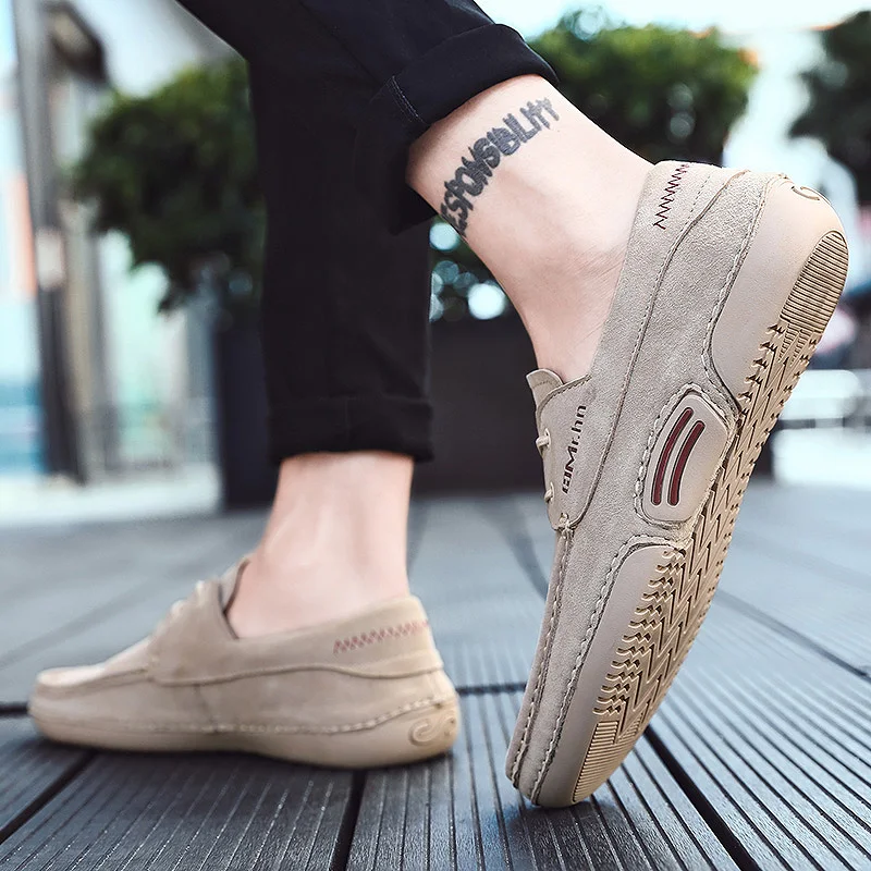 

Popular 2020 Men Casual Shoes Gray Youth Fashion Men Shoe Genuine Leather Drive Shoes For Mens Comfortable Men Flats Footwear