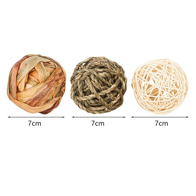 

9 Pcs Pet Toy: 3 Pcs Natural Grass Ball with Bell & 6 Pcs Rabbit Grass Ball Molar Ball