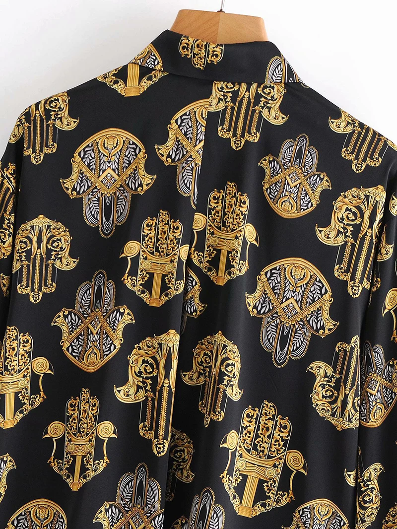 

2021 Women Vintage Black Blouses Sexy Difital Printed Office Lady OL Blusas Female Fashion Long Sleeve Tees Streetwear S043