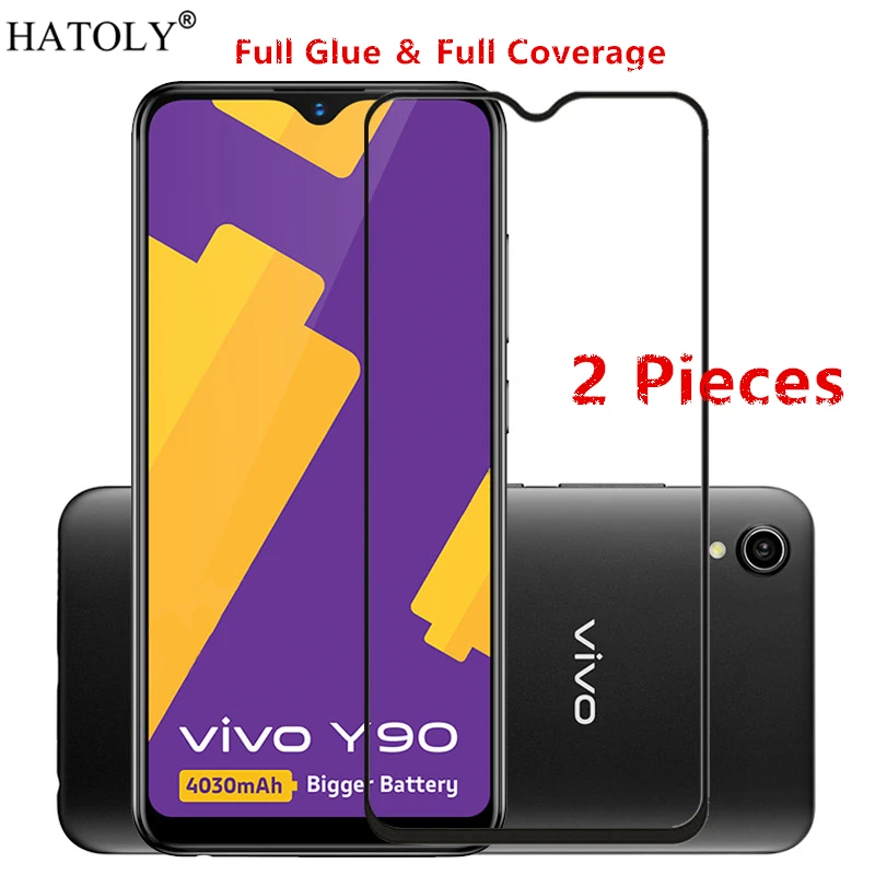 Vivo-vidrio templado para Vivo Y90, pel&iacute;cula 9H, funda de pegamento completo, Protector duro de pantalla, vidrio Protector para Vivo Y90, 2 uds.-0
