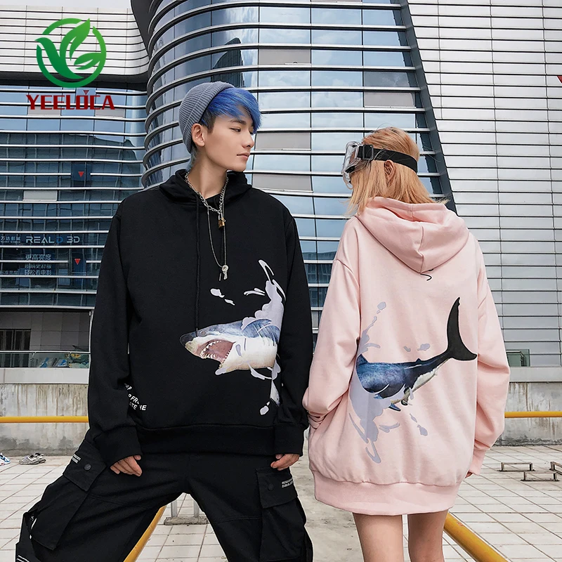 Новинка 2019 года Модный свитшот с капюшоном и принтом акулы для мужчин женщин