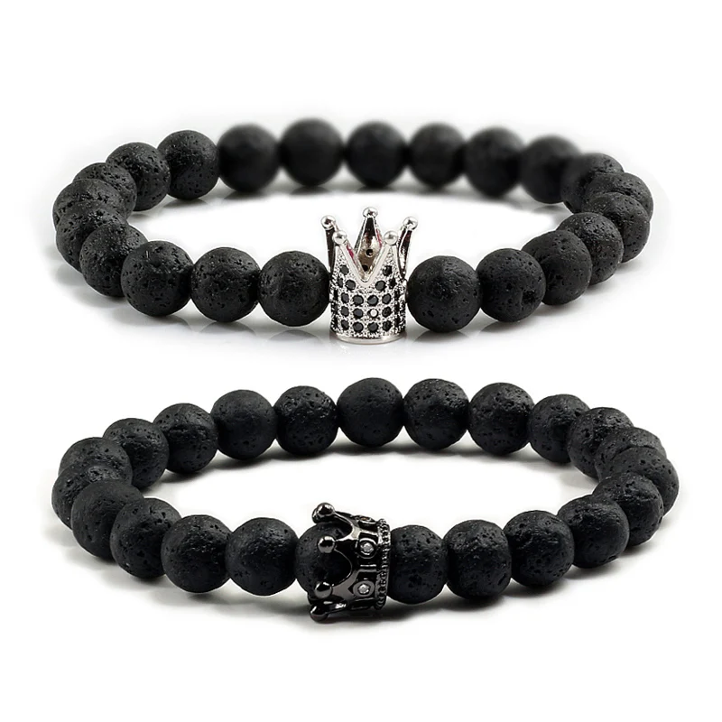 Браслет с бусинами 8 мм для мужчин и женщин натуральная кожа инкрустированная