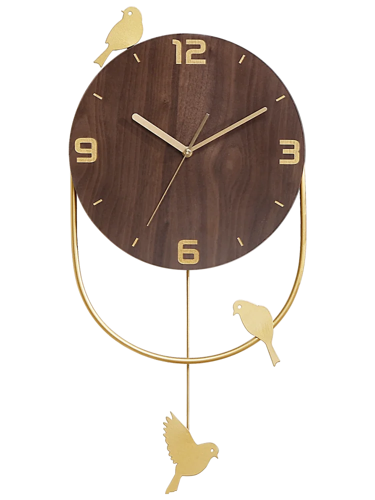 Настенные часы качели с птицами большие художественные 3d из металла и дерева для