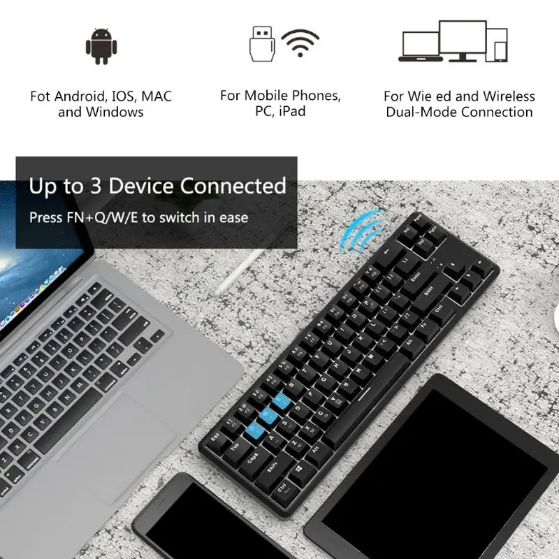 

Wired Bluetooth 68 Keys with Anti-ghosting Design Mechanical Keyboard for Ajazz K680t Different Backlight Modes Type C 1000mAh