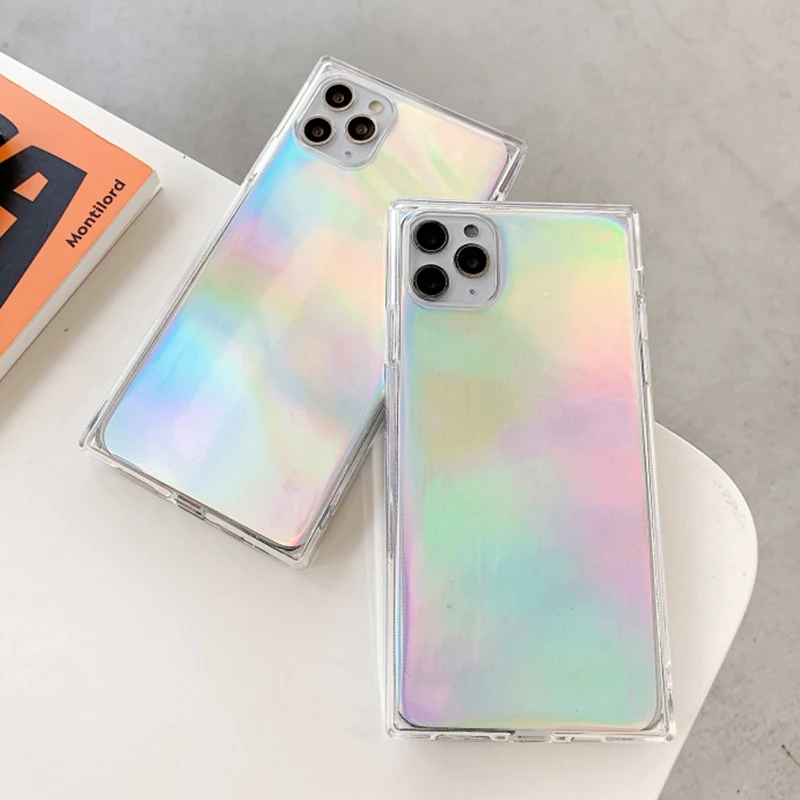 Роскошный чехол для телефона с лазером iPhone 12 11Pro Max XR XS 6 6S 7 8 Plus X 2 в 1 прозрачный