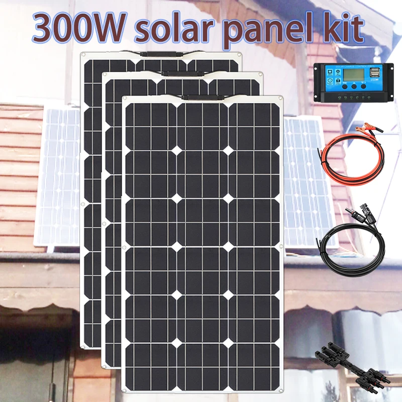 Solar Panel Kit 300W 200w 100w flexible solar panels module controller for camper caravan boat car battery 12v Energy chargin